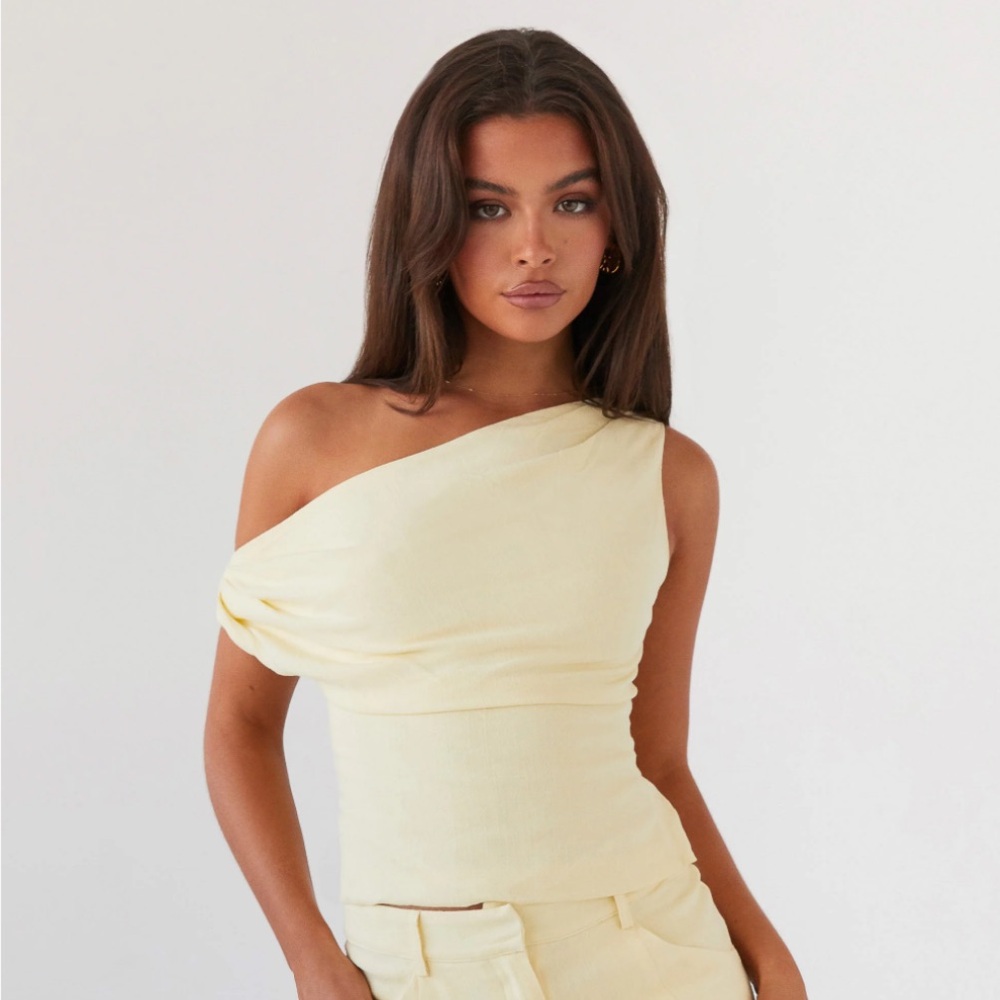 Peppermayo One-Shoulder Cream Top